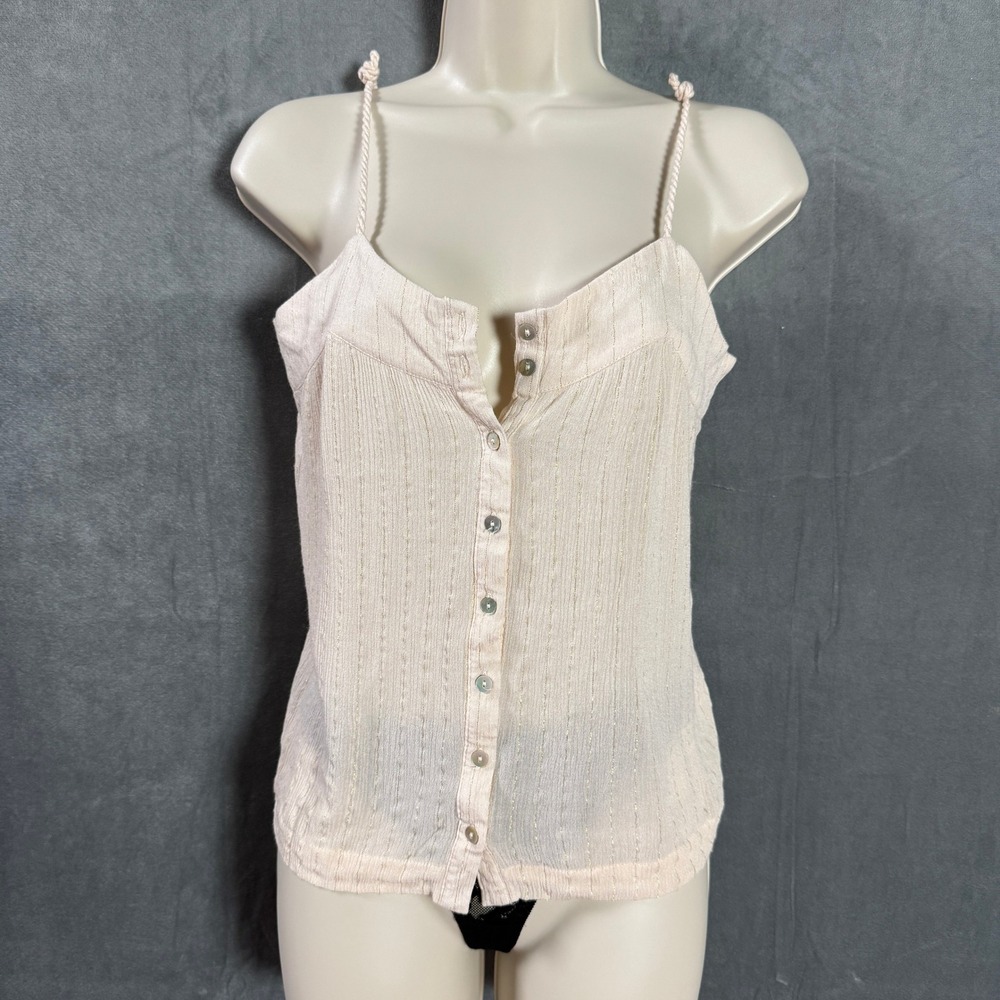 Knot Sisters Tank Top S Pink Gold Metallic Camisole Braided Strap Summer Beach